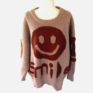 BiBi Dark Beige and Rust Smile Face Sweater Oversized XL EUC